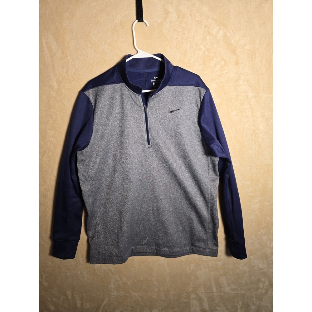 Nike Dri-Fit Quarter Zip Pullover Men's Large Gray Navy Blue Athletic Fleece256
